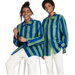 Sammy B Black History Month Blue/Green‎ Striped Button Down Blazer 4x NEW